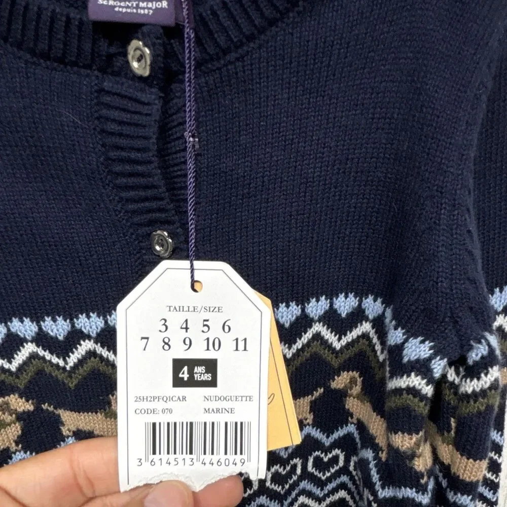 Sergent Major Boys Blue Fair Isle Dog Knit Button Cardigan Sweater 4Y